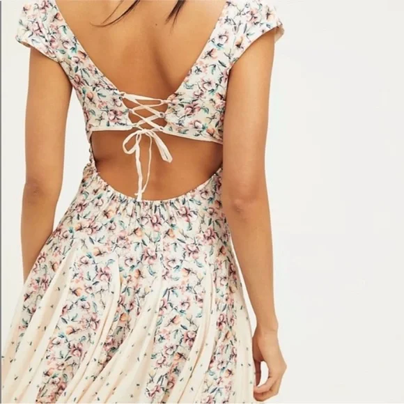 Free People Ponderosa Peach Orange Flirty Woven Floral Mini Dress medium - Picture 2 of 13